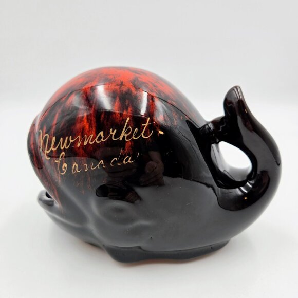 Vintage Canuck Pottery Whale Ashtray Sponge Holder Red Black Drip Glaze Newmarke - Picture 6 of 10